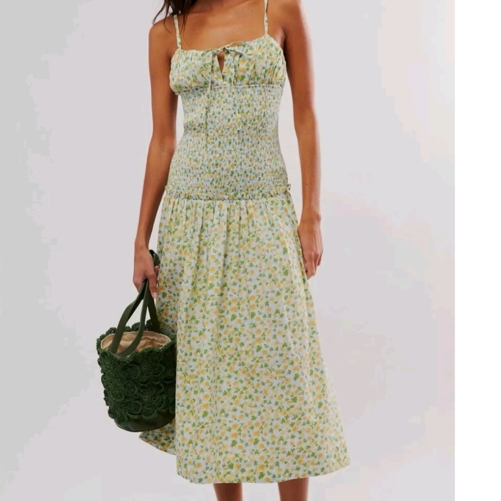 Free People Lavender Daze Dress Size L Green Combo.